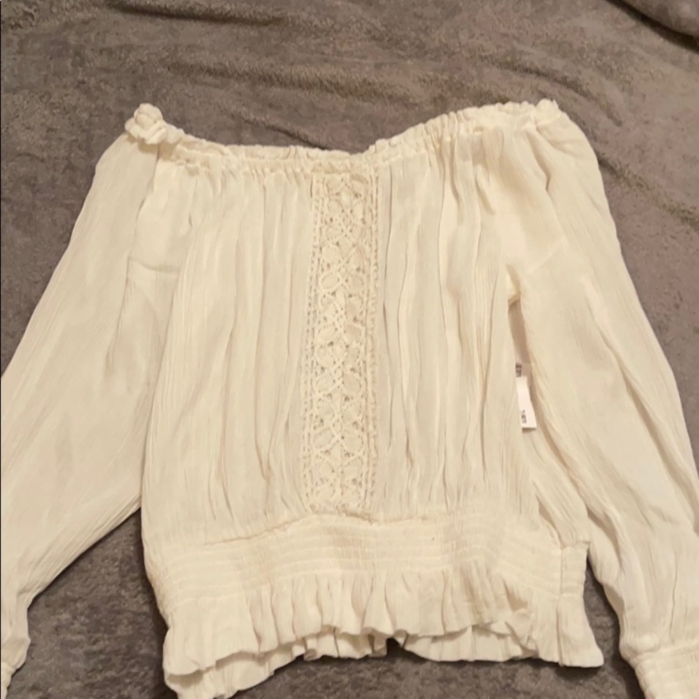 white off the shoulder long sleeve top